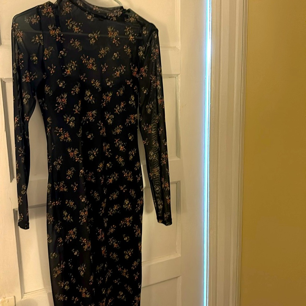 Midi floral bodycon sheer sleeve dress never worn
